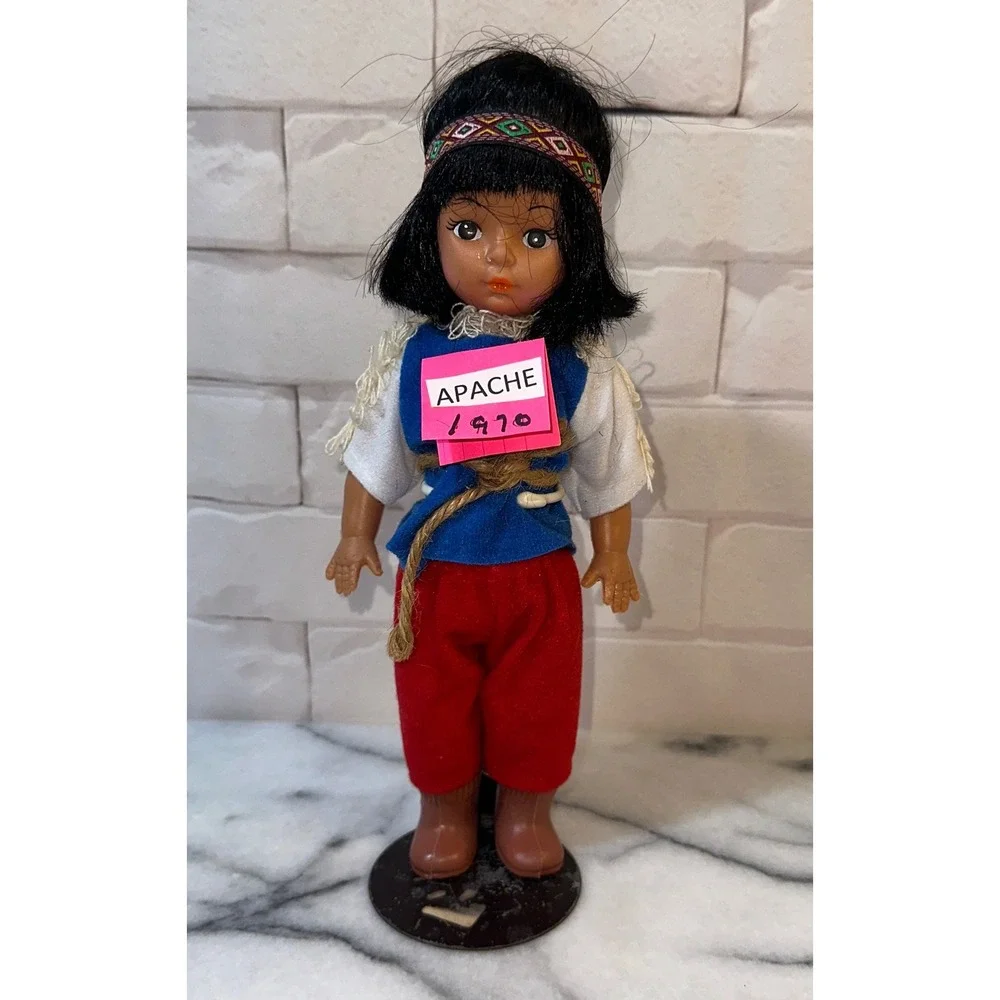 Vintage 1970 Apache Souvenir Doll Native American Style with Stand Collectible